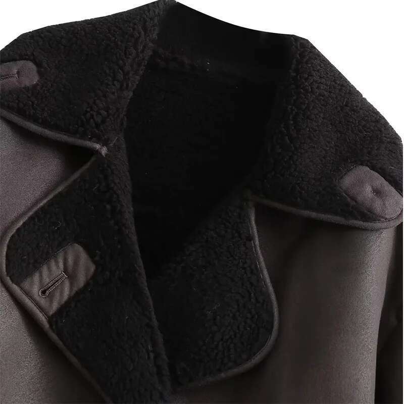 TRAF 2025 Woman Thick Faux Leather Jackets For Autumn Winter Warm Coats Female Demi-Season Plush Jacket Women Outerwears
