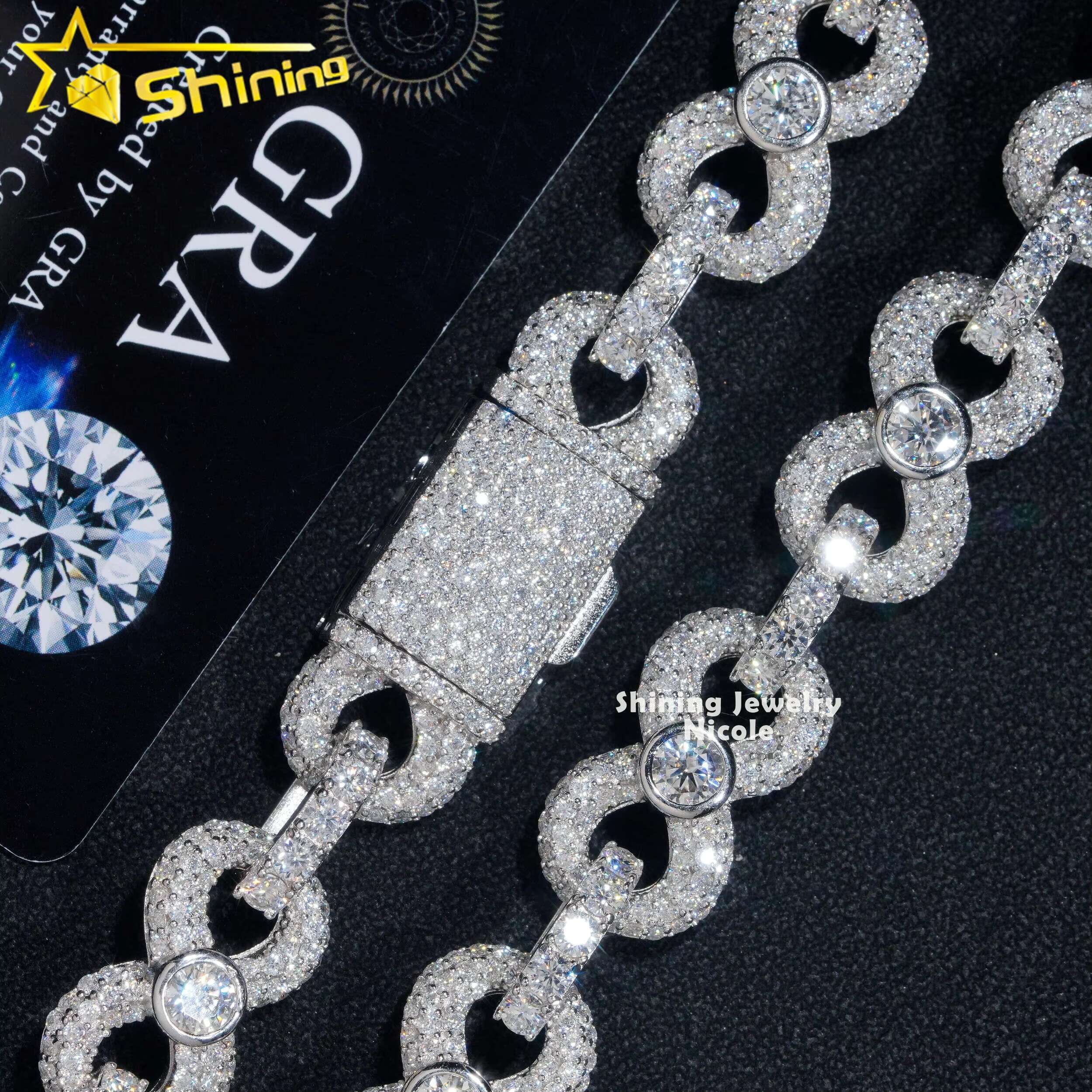 Hip Hop Jewelry Fashion Solid 925 Silver Iced 13mm Moissanite Cuban Link Chain Infinity Necklace