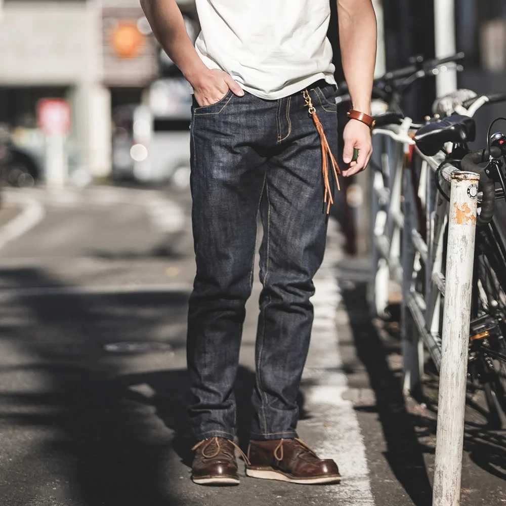Maden Vintage 4oz Selvedge Raw Denim Jeans Horsehair Leather Patch Straight Fit Jeans Mens Spring and fall Paris Buckle Pants W250510