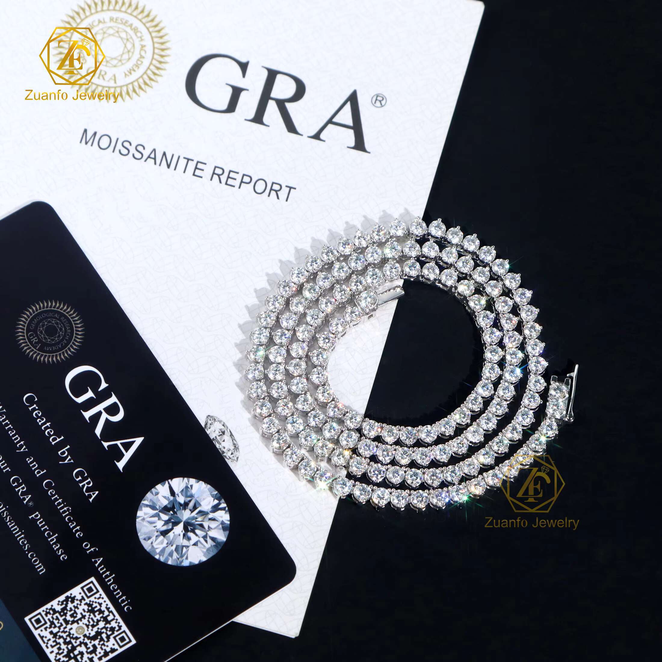 Trendy 3mm Designer Moissanite Tennis Necklace 925 Sterling Silver 3-Prongs Setting Link Chain for Gifts