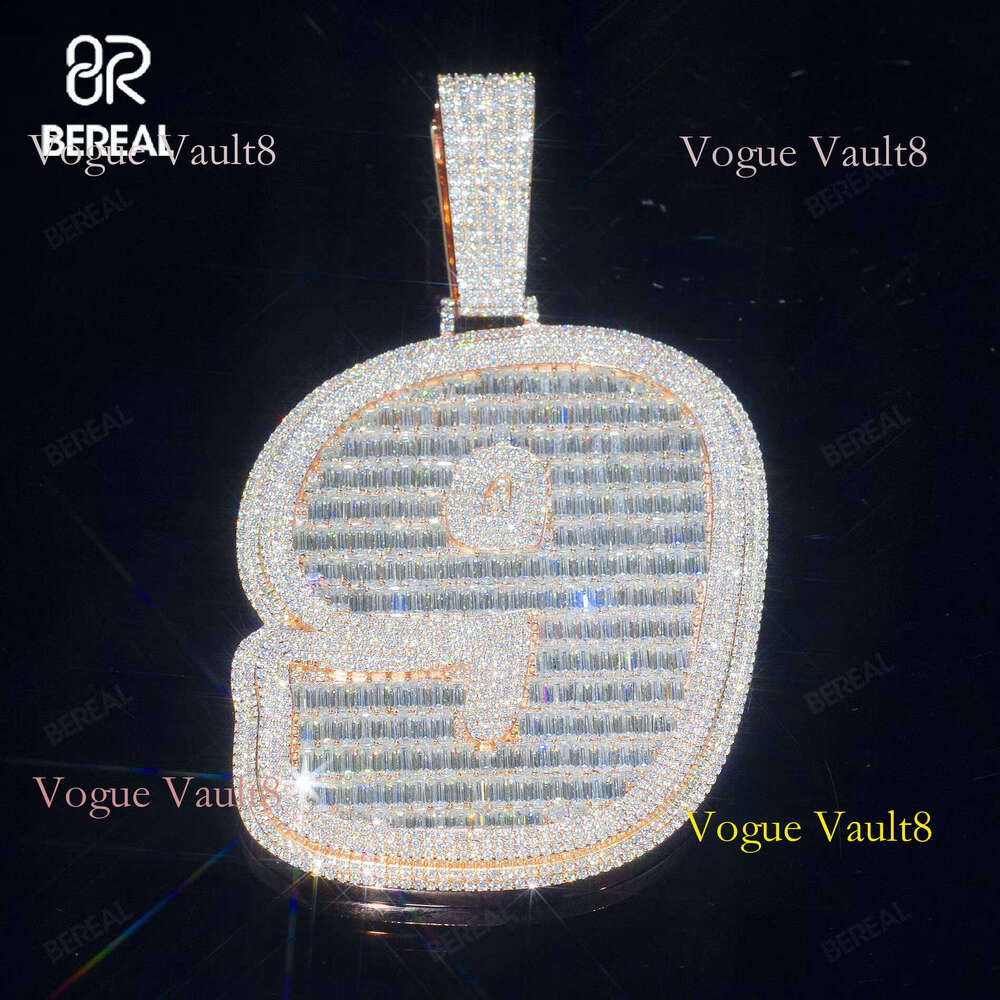 Custom Iced Out Vvs Baguette Moissanite Pass Dia Tester Sier 14K Rose Gold Number 9 Pendant Fine Jewelry for Men Women