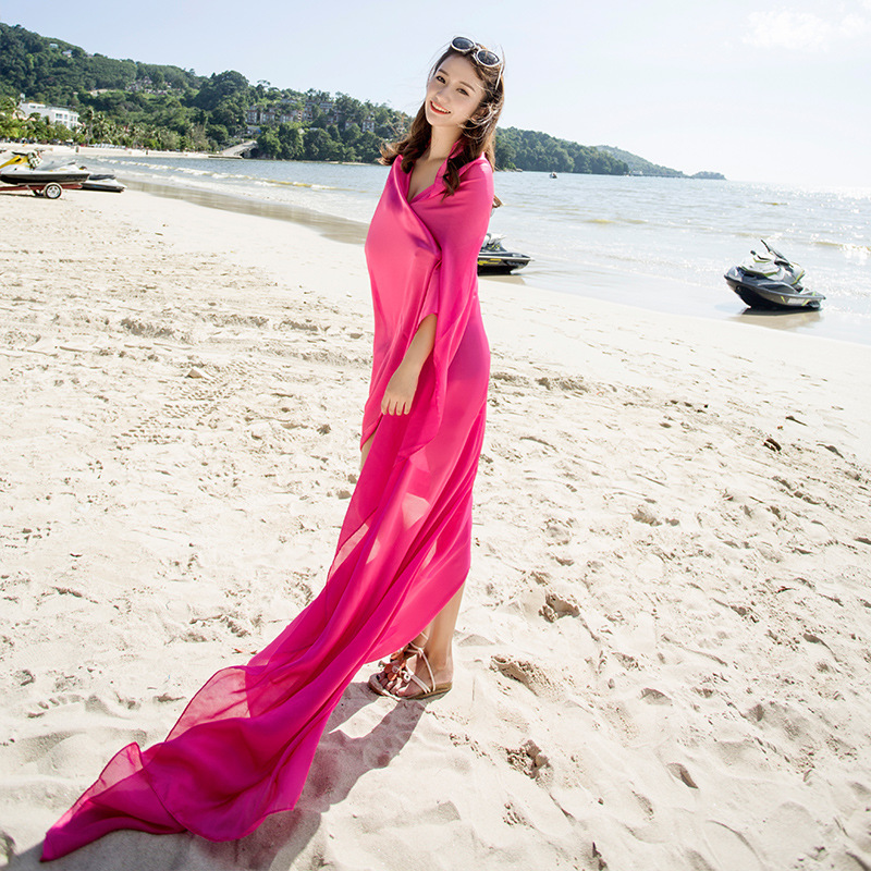 K673 Shawl beach towel quick-drying new spring and summer imitation silk oversized solid color chiffon satin ladies sun protection shawl dual-purpose