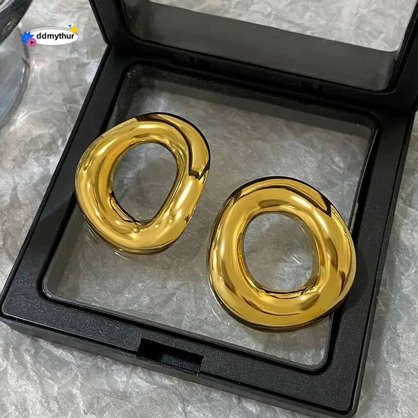 Irregular Chubby Geometric Circle Stud for Women Men Chic Fashion Gold Plated Stainless Steel Earrings Jewelry Gifts ddmythur