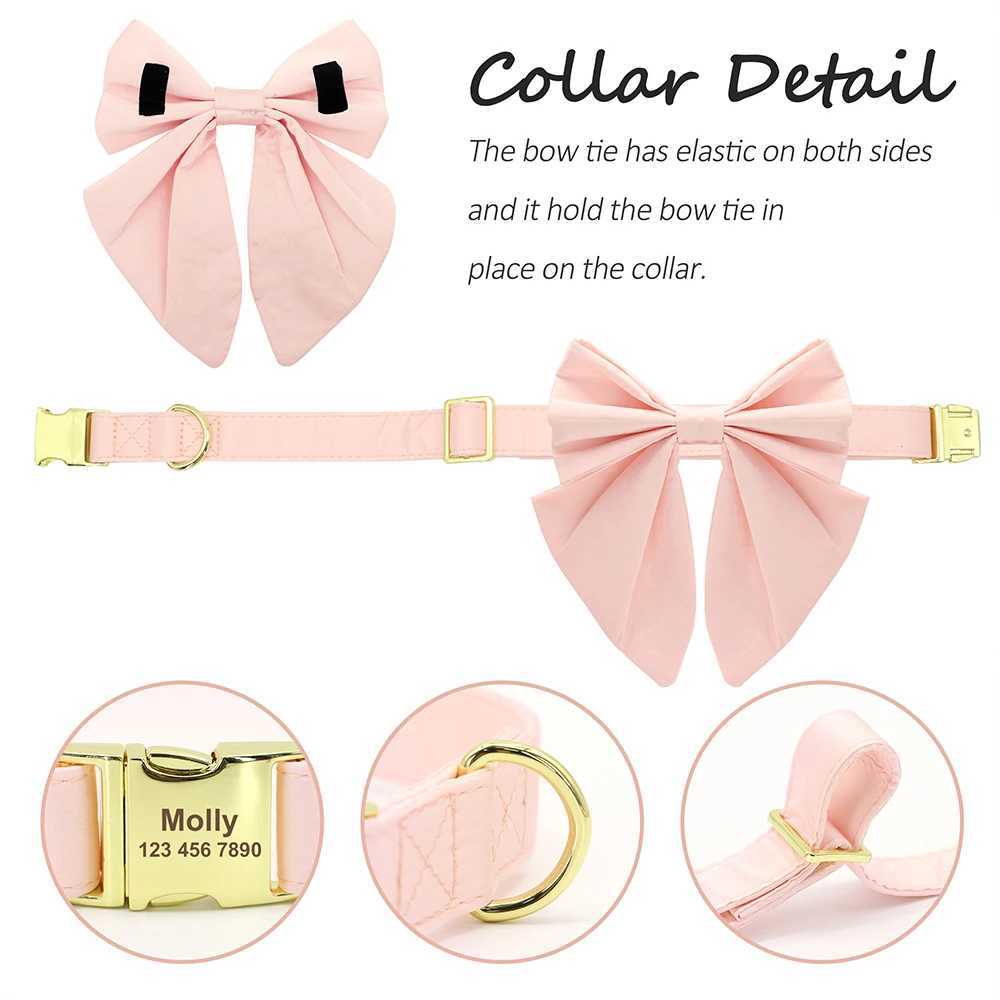 Customized Silk Dog Collar Soft Bow Tie Pet Collars Flower Bowknot Puppy Collar Personalized ID Name For Small Medium Large DogsXJ241219