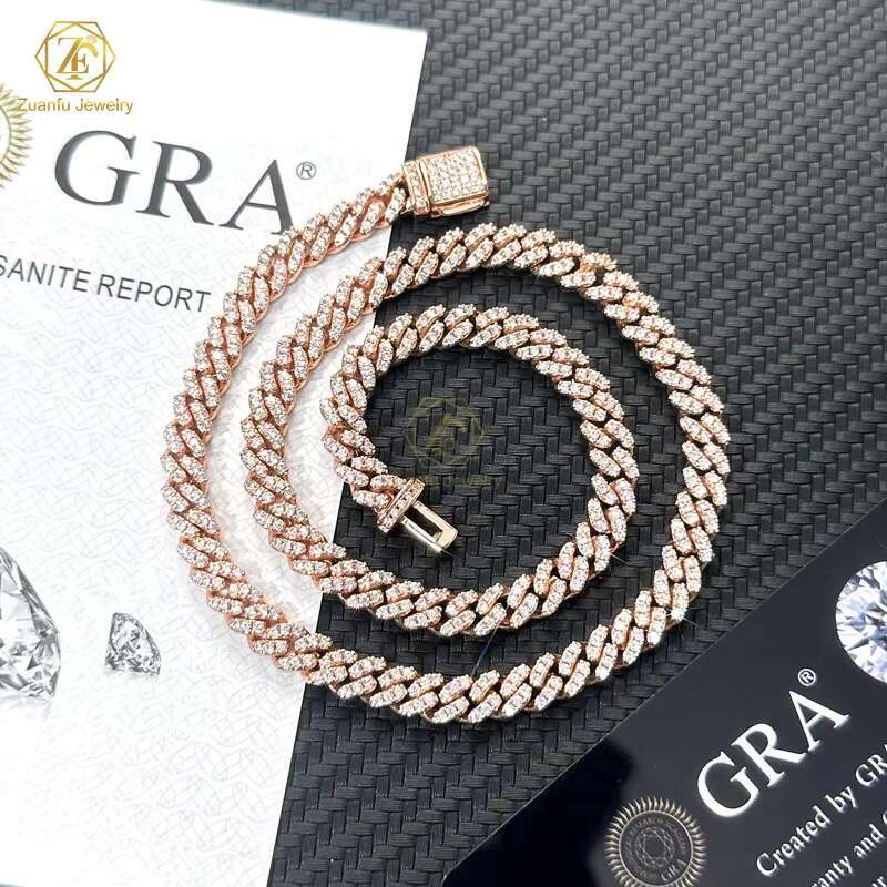 Real Solid 925 Silver Diamond Cuban Link Chain 6mm 8mm 1Row Iced Out Hiphop Miami Moissanite Cuban Necklace for Men Women