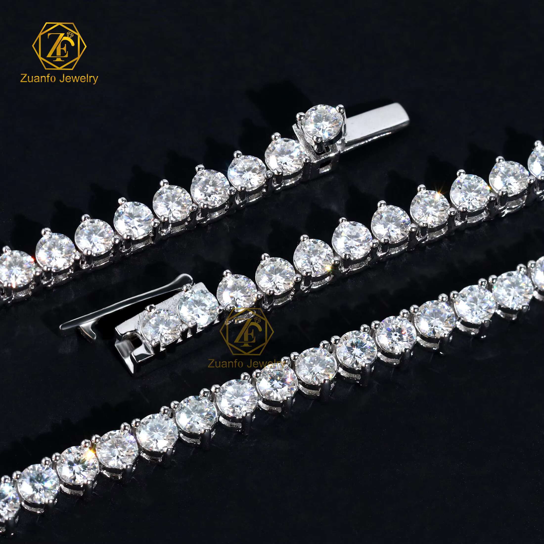 Trendy 3mm Designer Moissanite Tennis Necklace 925 Sterling Silver 3-Prongs Setting Link Chain for Gifts
