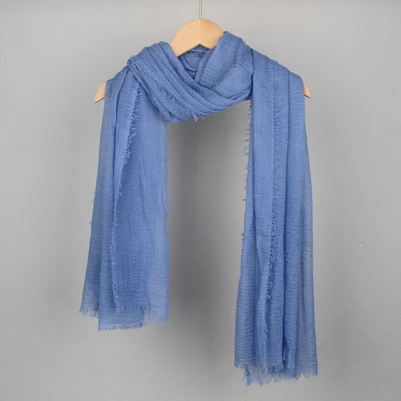 T673 solid color cotton and linen scarf female bubble scarf sunscreen gauze scarf