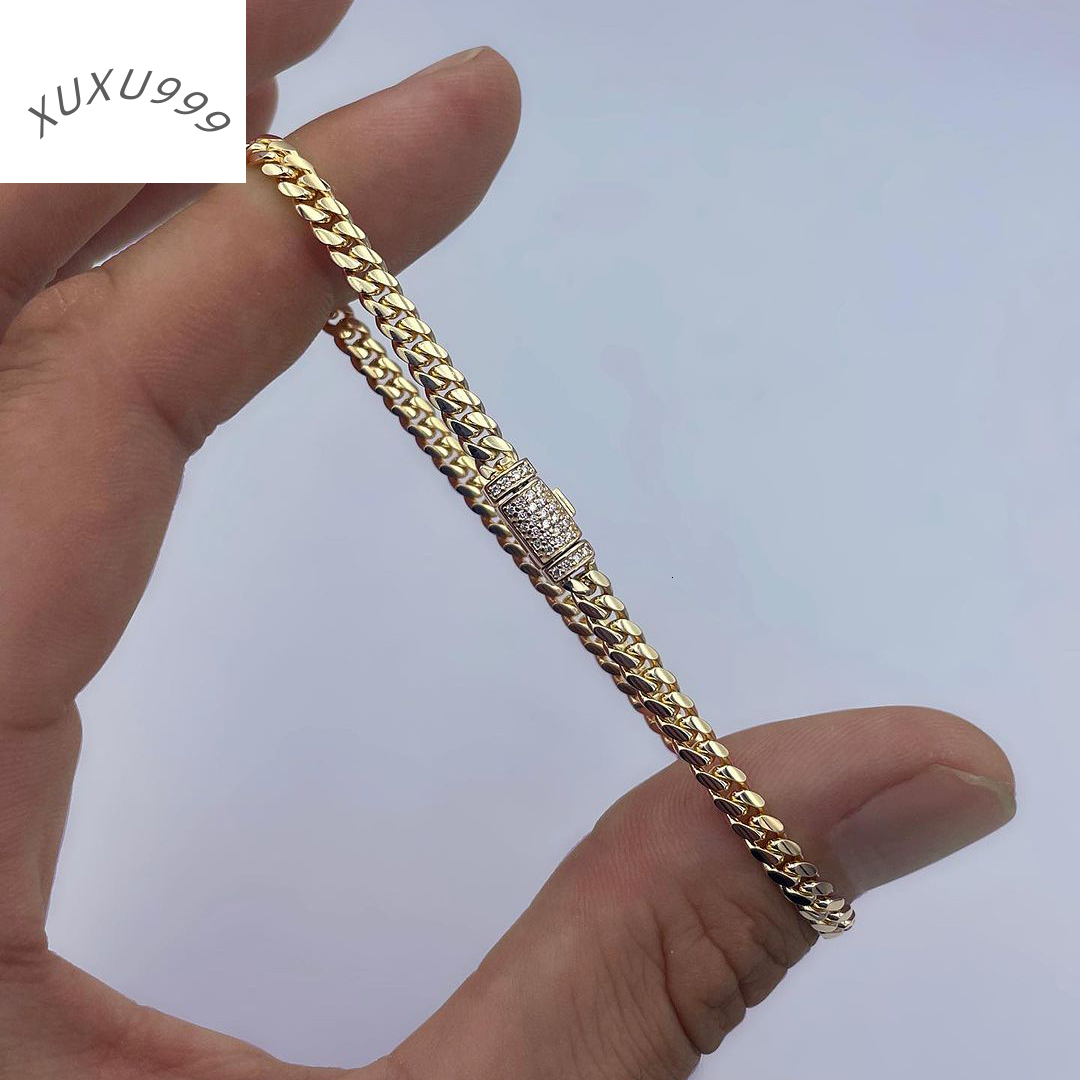 Custom 6MM 8MM 10K 14K Solid Gold Plated Moissanite Buckle Cuban Link Chain Necklace Bracelet Fine Jewelry for Men Wome
