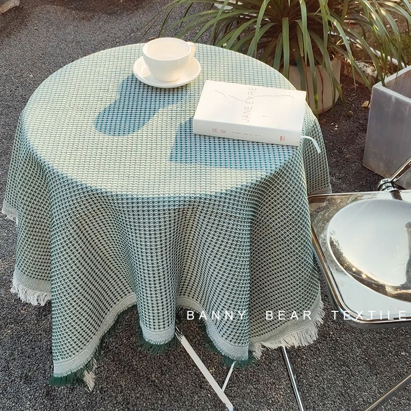 DH010 tablecloth French interweaving waffle ins style Japanese thick cotton and linen style fabric round table desk high-end light luxury