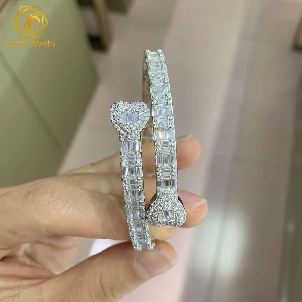 Fine Jewelry 925 Sterling Silver Iced Out VVS Baguette Moissanite Bracelet T Square Diamond Cuban Link Bangles for Women Men