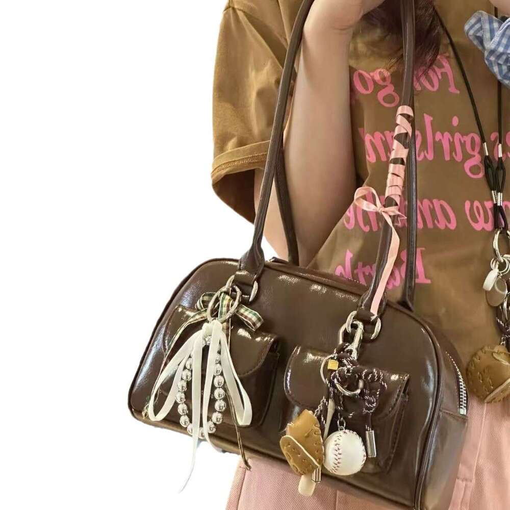 Yebuni Korean niche Yoon jin same style dizziness needle bowling Boston bag one shoulder armpit for women chubby