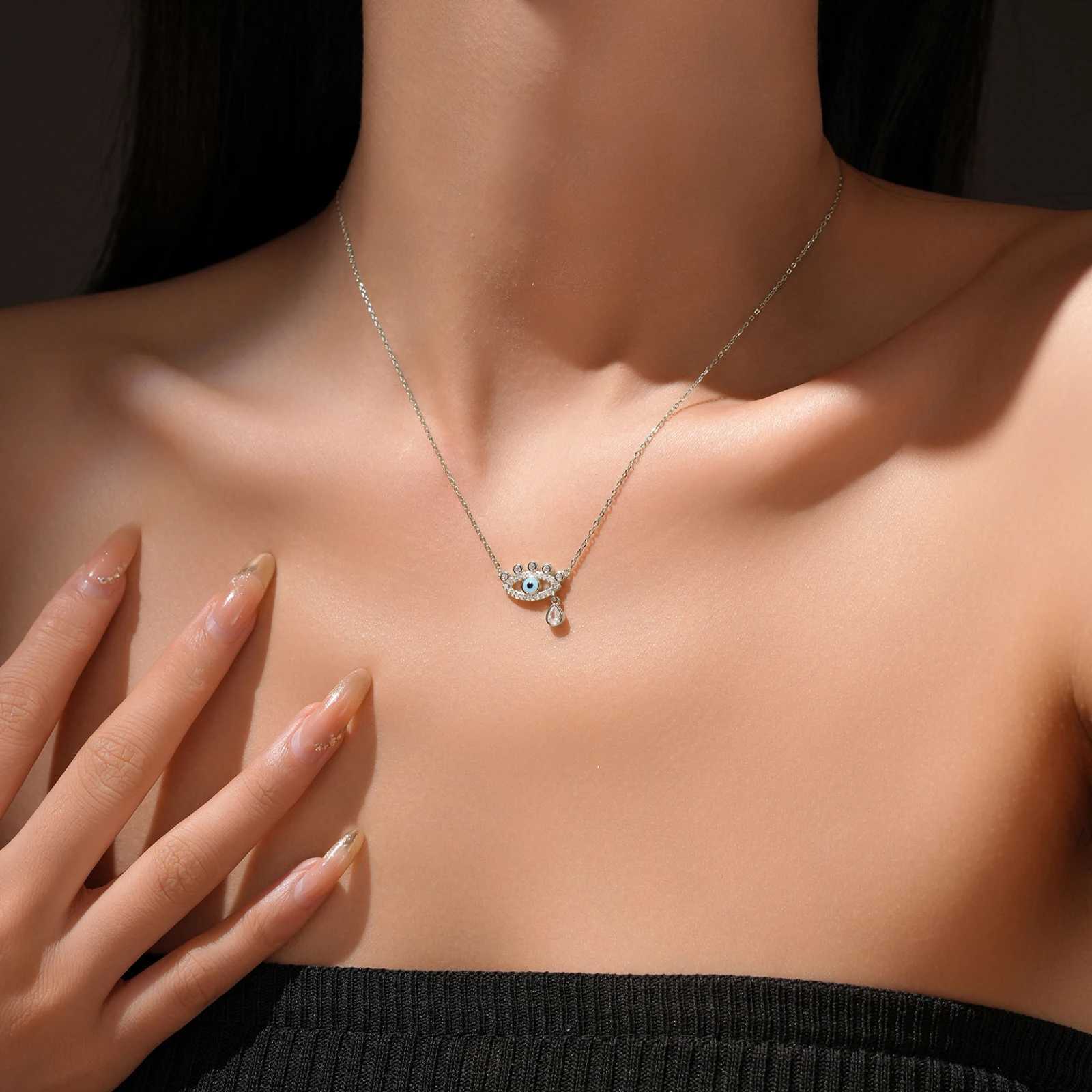 VEWANT Women 925 Sterling Silver Blue Zircon CZ Devils Eyes Charm Long Necklace Luxury 2024 Dainty Gift Birtay Fine JewelsXJ250510