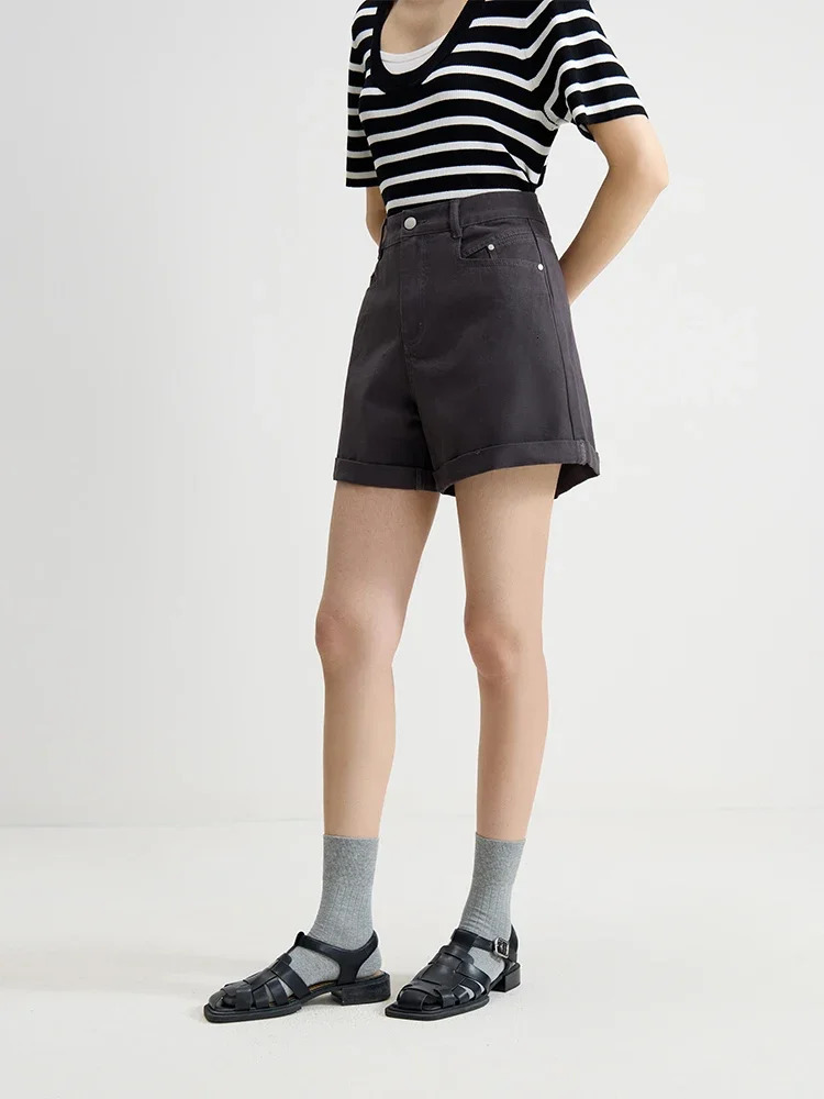 DUSHU Fashionable Dark Grey Summer Casual Versatile Women Denim Shorts 2024 Cleanfit For Female 24DS82690 250506Z
