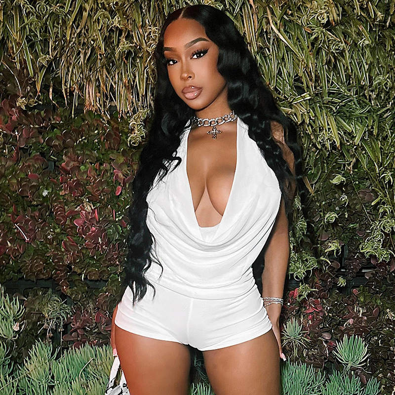 Sexy Elegant 2 Piece Set Halter Backless Bandage Swing Collar Tank Tops+Shorts Matching Streetwear Tight Stretch Suit