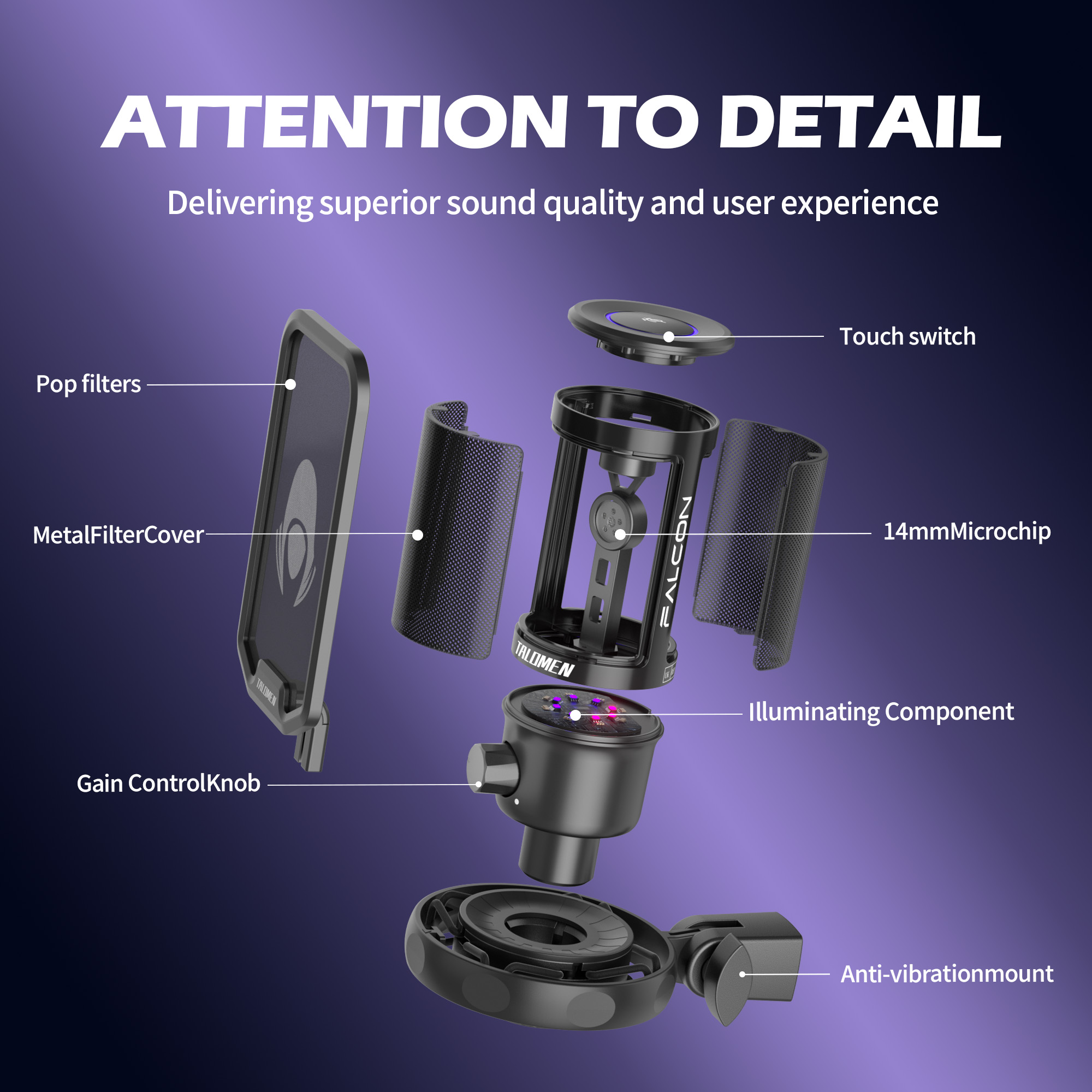 USB Gaming Microphone for PC, PS4/PS5, RGB Condenser Microphone with Rapid Mute, Gain Control, Anti-Explosive Filter, F8S