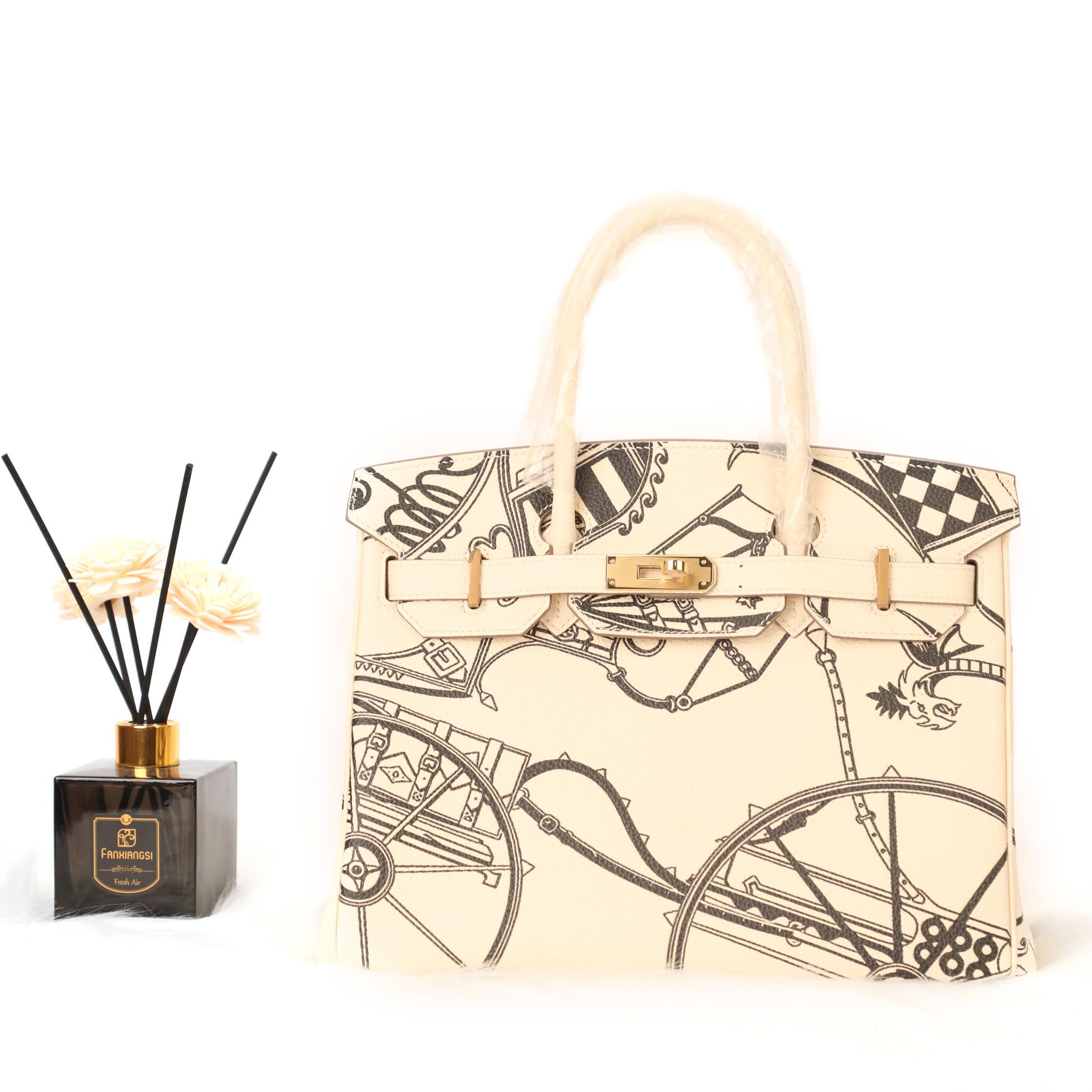 Tote 30 Milkshake White Togo Leather Buckle Wheel Color Printing Fashion Hand Sewn Wax Thread Private Customized Handbag