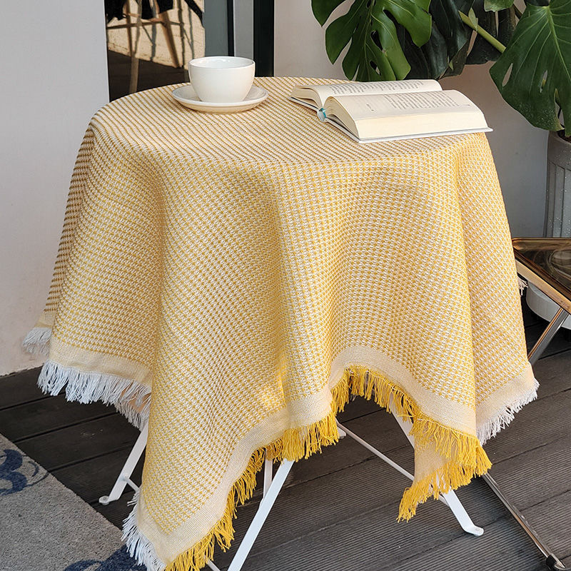 DH009 tablecloth French interweaving waffle ins style Japanese thick cotton and linen style fabric round table desk high-end light luxury