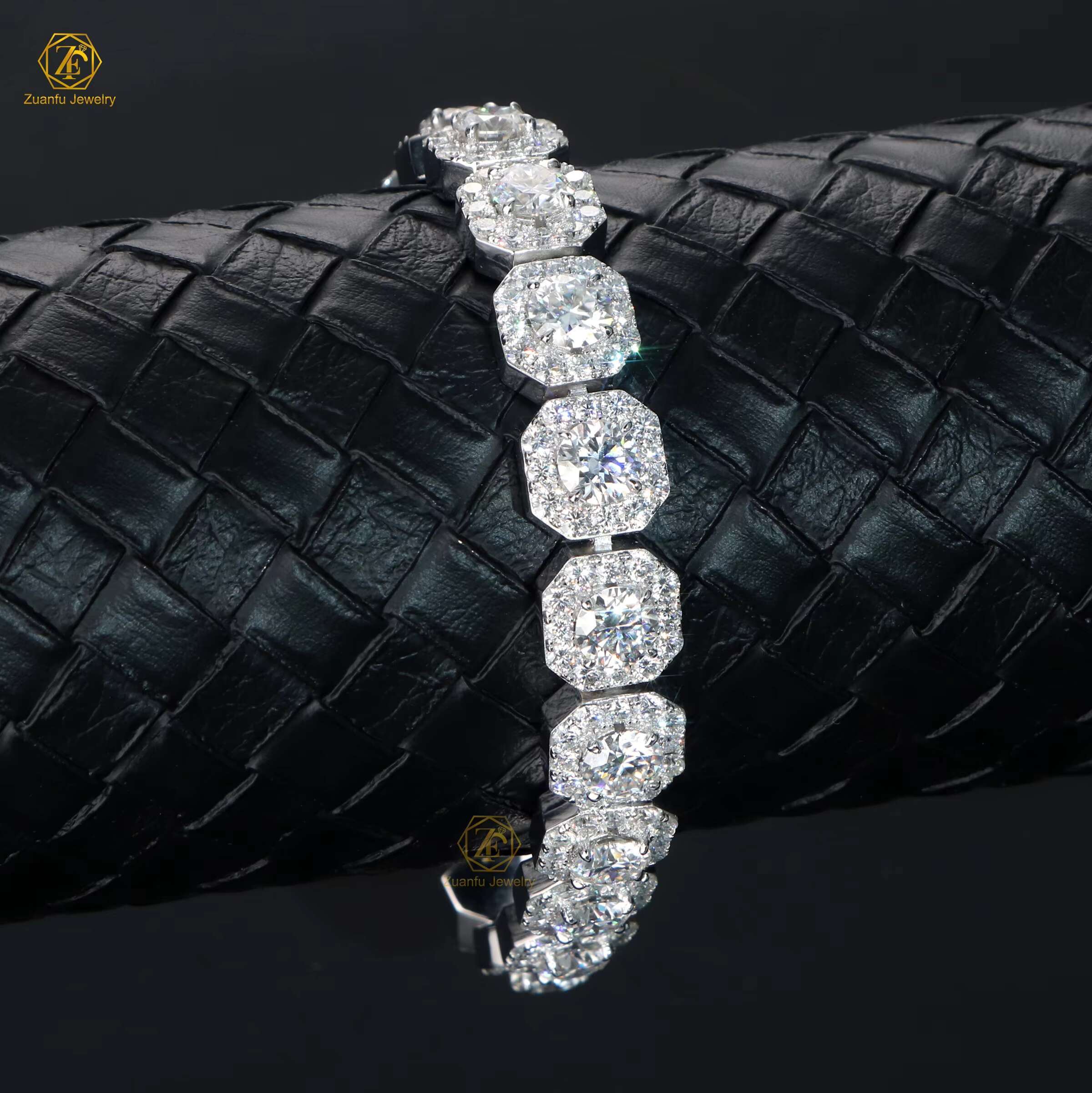 Iced Out 925 Silver D VVS1 Moissanite Chain Hip Hop Jewelry 11mm Square Shape 6.5mm Moissanite Cluster Tennis Bracelet