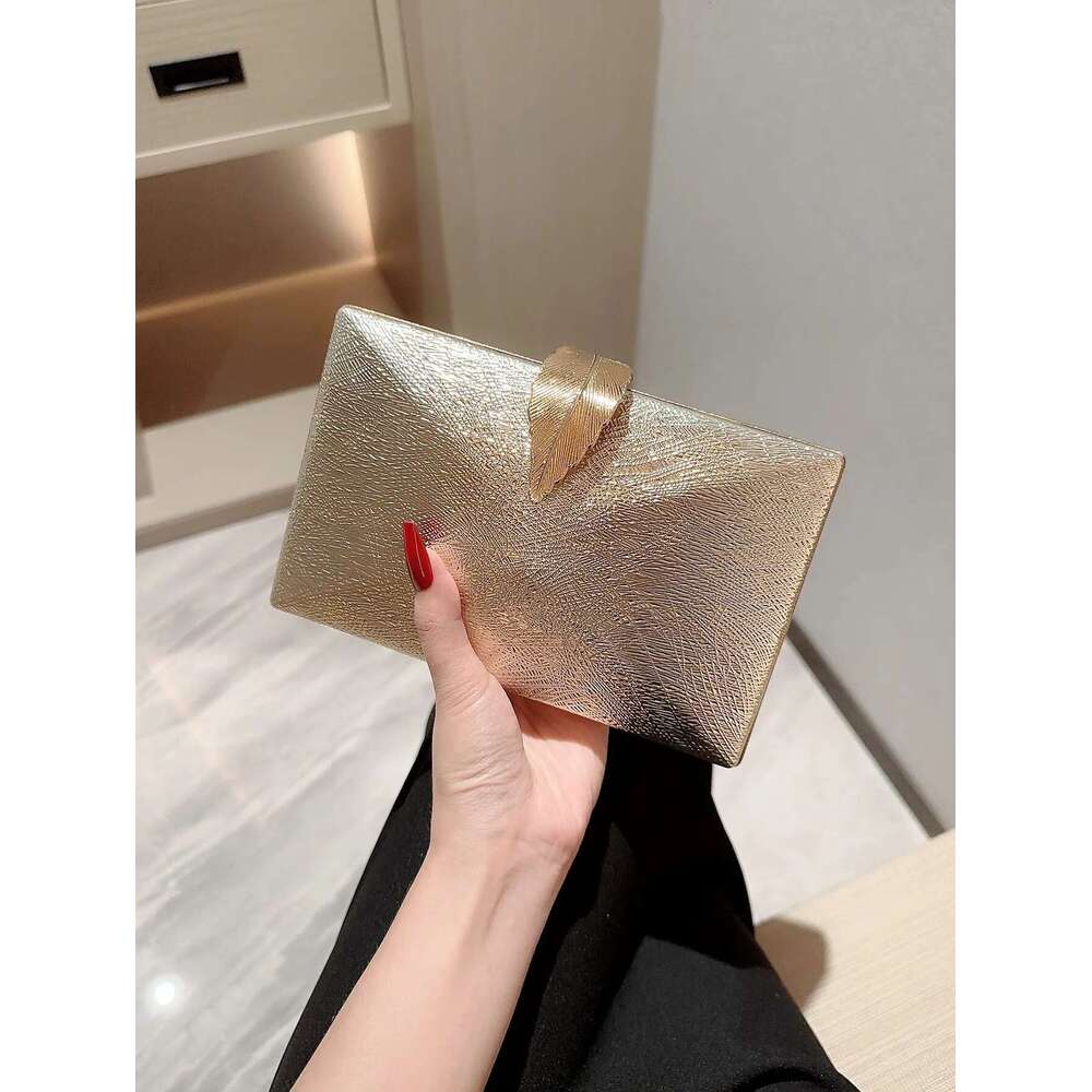 Dinner Bag Women S Fashion Gold Leaf Buckle Box Dinner Chain Evening Dress Bag Party Prom Clutch KQ