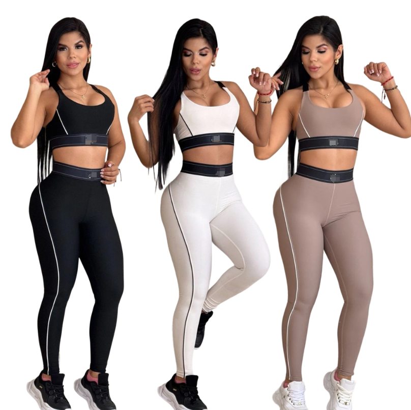 Women's Jogger Tracksuits Sexy Suspenders Slimming Two Piece Vest Yoga Pants Set Fashionable Print Sports Outfits Bra Gym Legging Sports Suits femme clothing