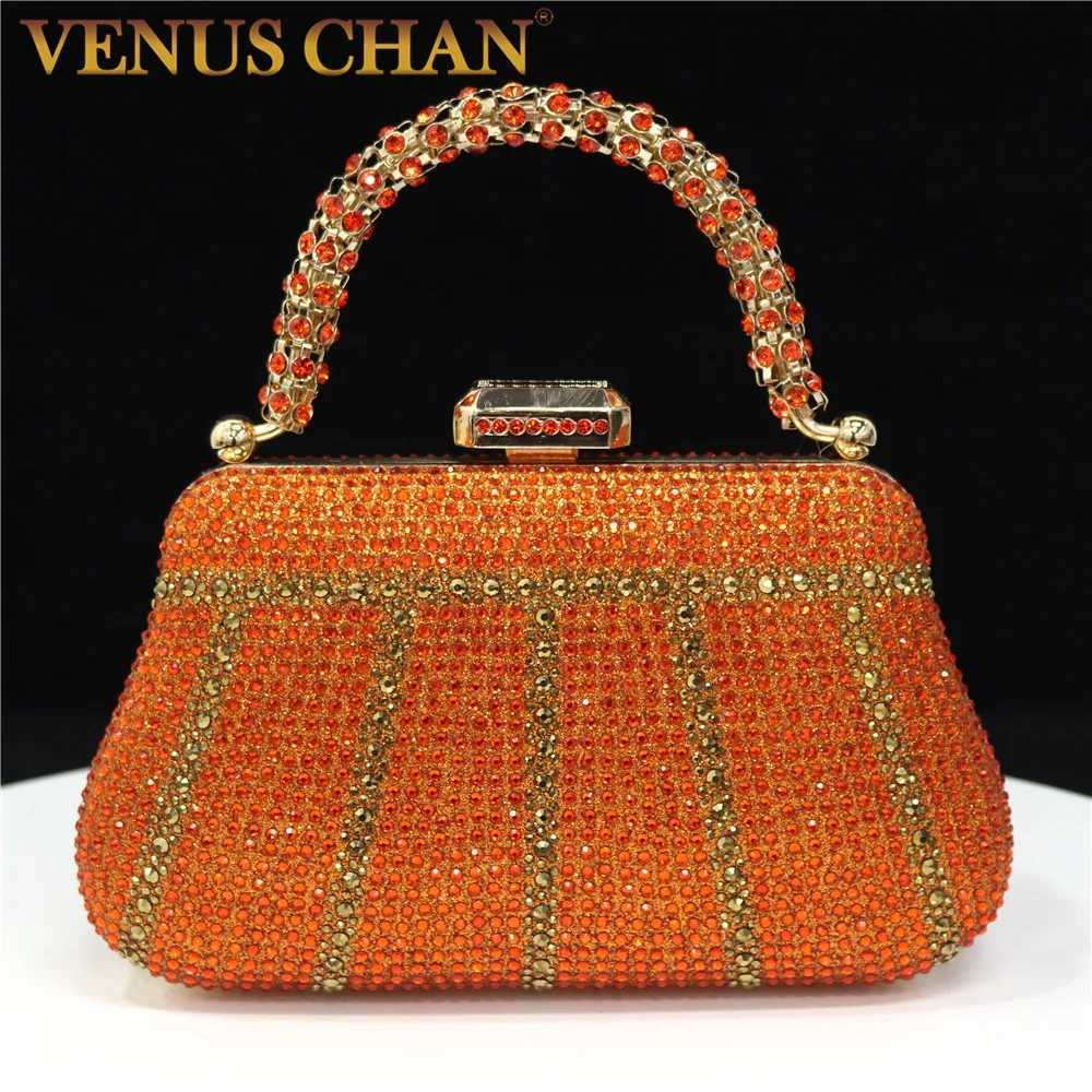 Popular In Nigeria Exquisite Evening Bags With Diamond Design Fashion Handle Clutch Rhinestone Embellished Long Chain Bag Z250510-1
