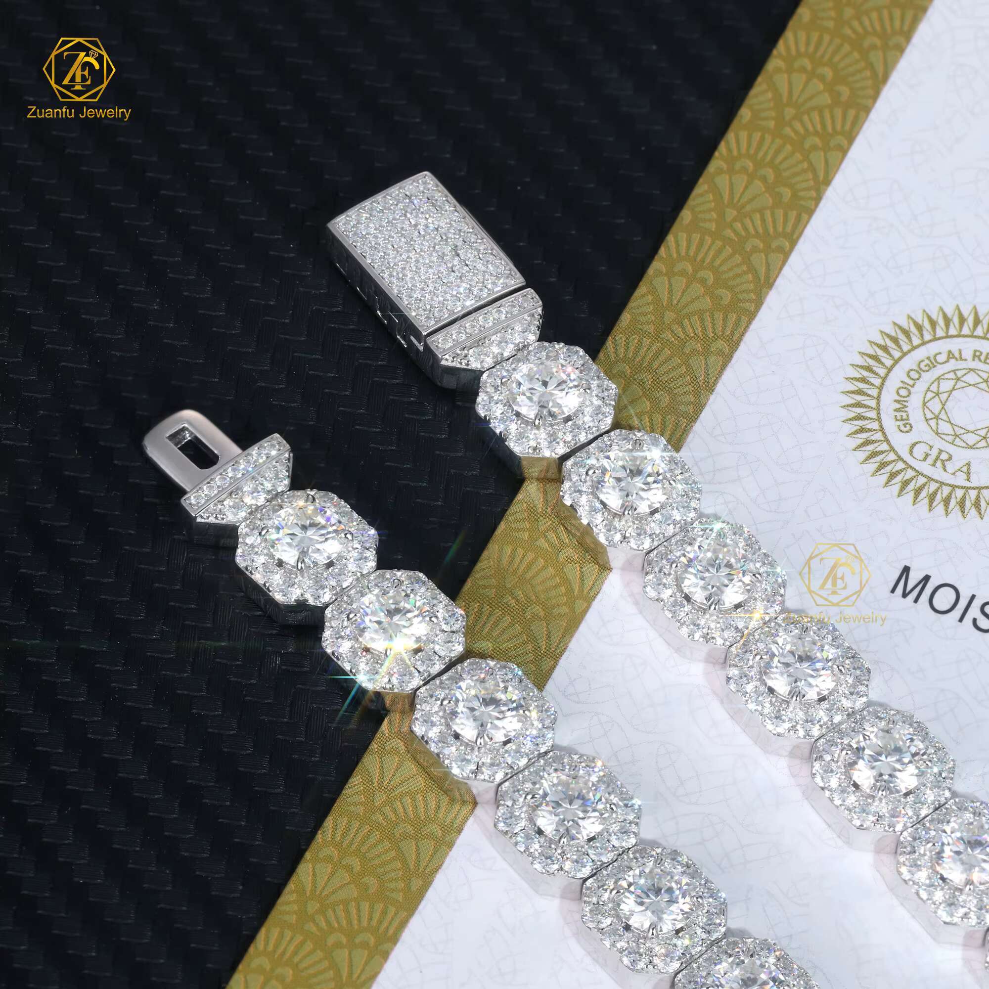 Iced Out 925 Silver D VVS1 Moissanite Chain Hip Hop Jewelry 11mm Square Shape 6.5mm Moissanite Cluster Tennis Bracelet