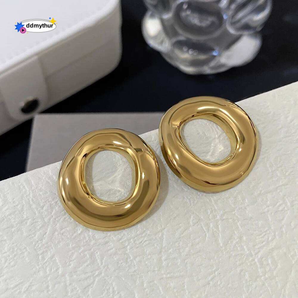 Irregular Chubby Geometric Circle Stud for Women Men Chic Fashion Gold Plated Stainless Steel Earrings Jewelry Gifts ddmythur