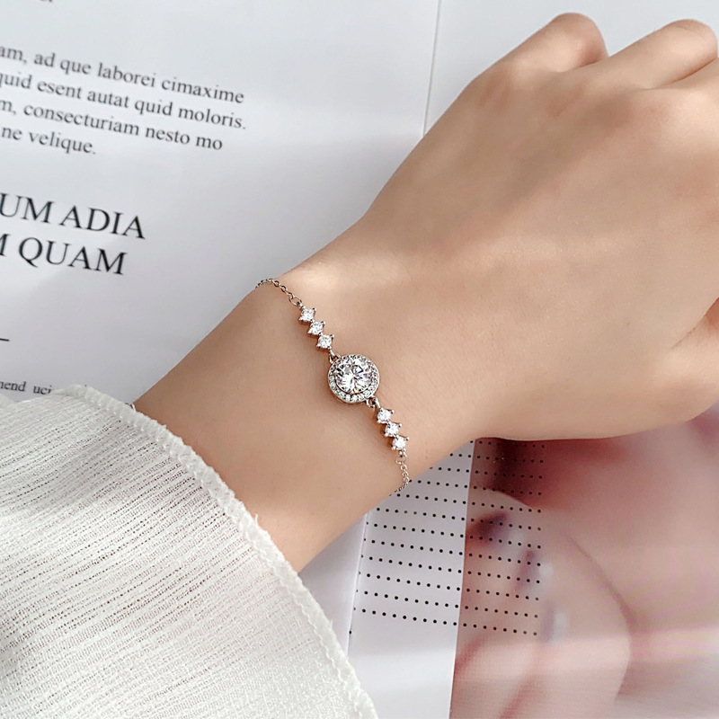 Moissanite Bracelet for Women 925 Sterling Silver Dainty Minimalist Round Cut Jewelry Gift for Girlfriend Birthday or Daily Wear