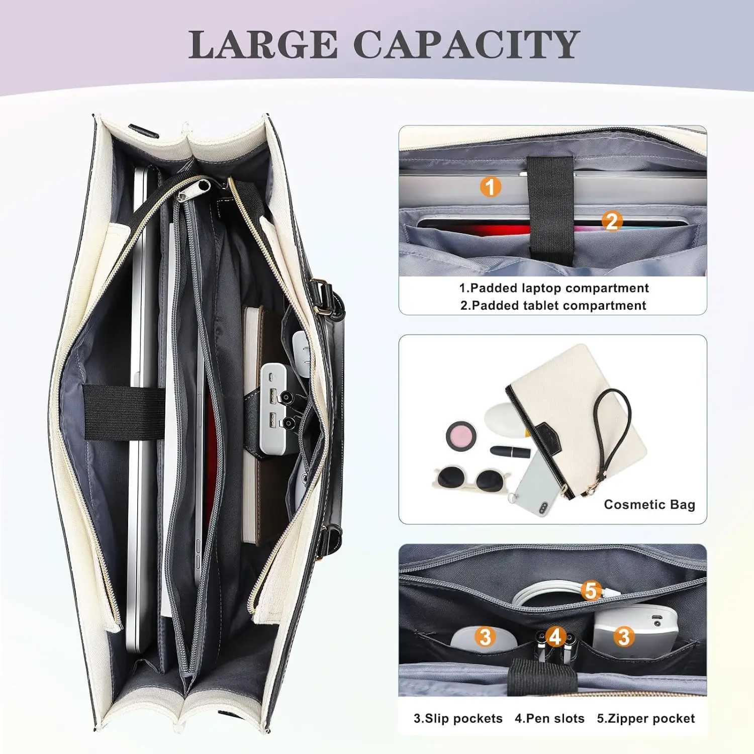 Laptop Bag Canvas Tote Bags Casual Travel Womens Handbag 15.6 inch Laptop Shoulder Messenger Briefcase for Office Work College Z250509