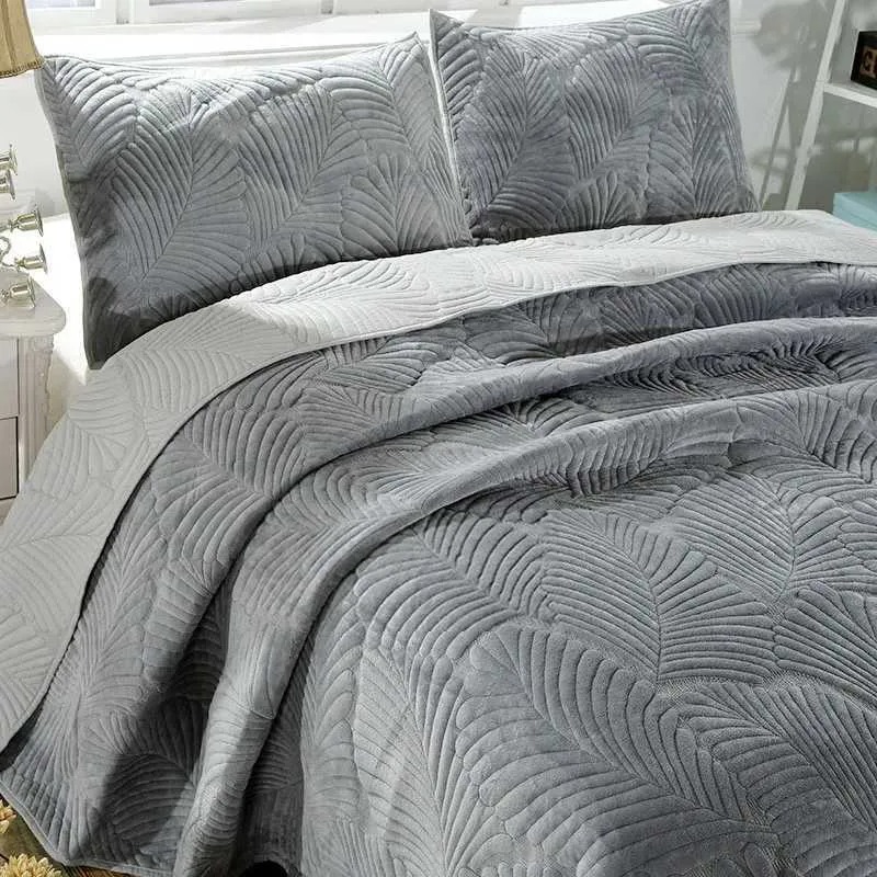 Solid Embroidered Bedspread Quilt Set 3pcs Quilted Bedding Cotton Quilts Bed Covers Pillowcase Blanket King Queen Size Coverlets 252033 VVV