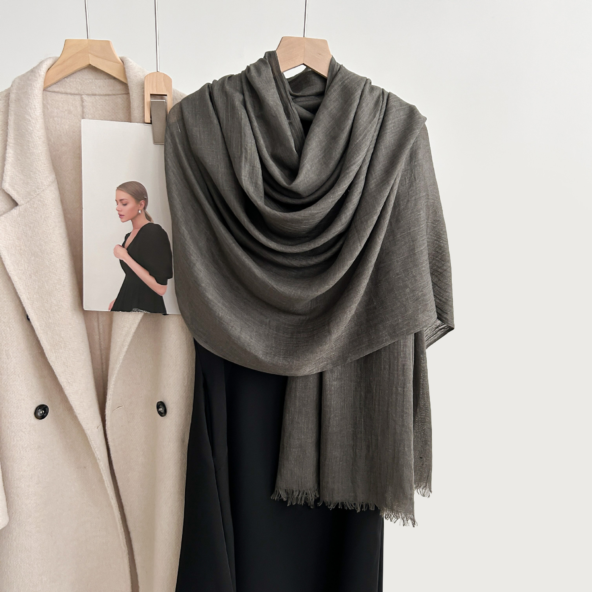 K680 Cotton and linen scarf high-end spring and summer all-match pure color Japanese and Korean atmosphere gauze scarf sunscreen shawl simple neck sca
