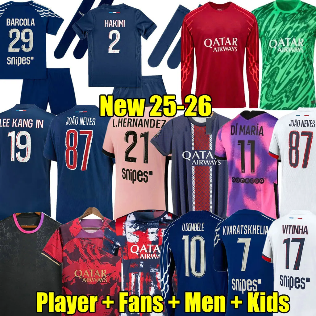 25 24 26 Maillot KVARATSKHELIA Soccer Jersey Kids Kit Player Fans Pre Match 2024 2025 2026 Maglia Paris Home 2 Away Football Shirt HAKIMI FABIAN VITINHA DEMBELE