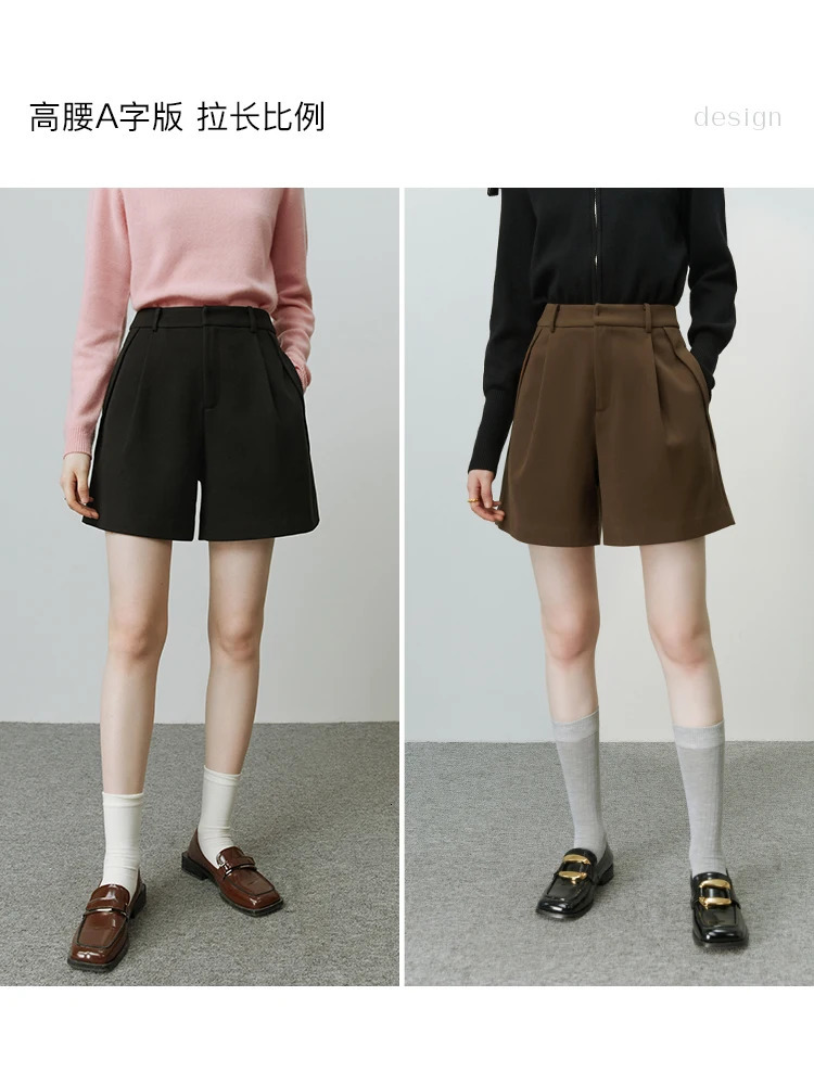 FSLE Simple Woolen Aline Short Autumn Winter Outer Wear High Waist Casual Pants Office Lady Loose Solid Wide Leg Shorts 250506Z