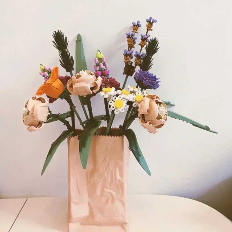 Romantic Rose Flower Bouquets Decorative Building Block Brick Compatible for Girlfriend Birthday Party Christmas Gift X250509
