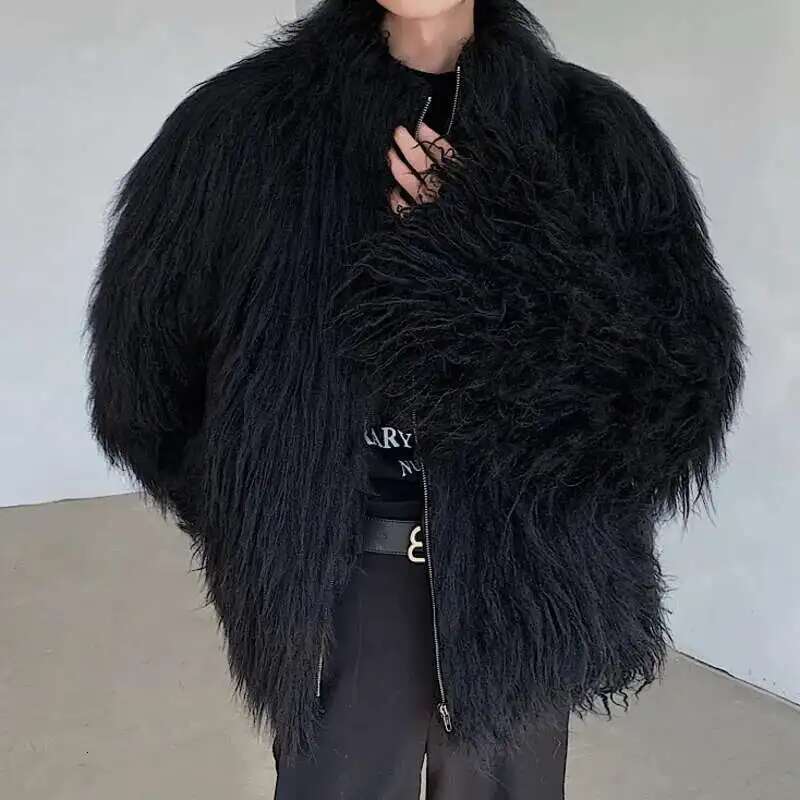 FEWQ Men's Fur Clothing Cotton Jacket Fashion Solid Color 2024 Autumn Winter New Trendy Menwear Stand Collar Loose Top 9C3655