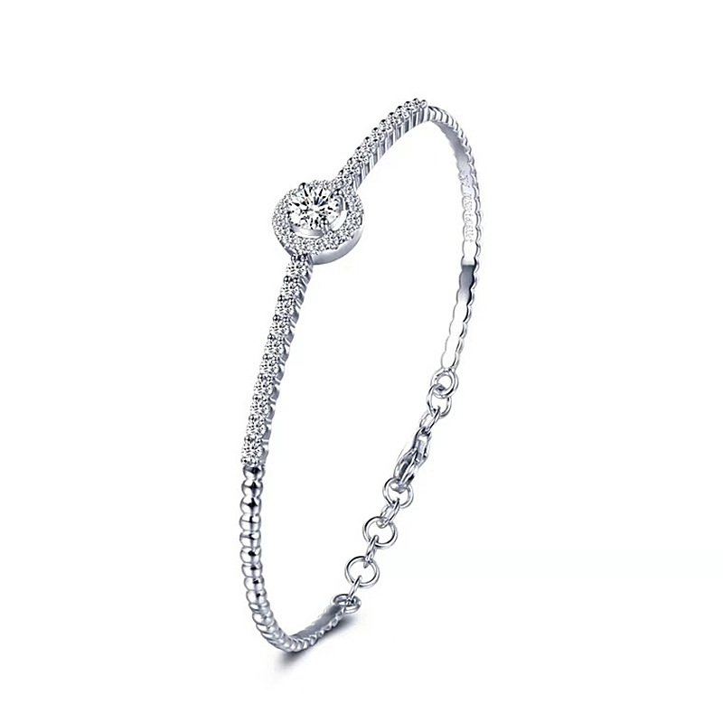 Dainty Moissanite Bangle Bracelet for Women 925 Sterling Silver Adjustable Sparkling Open Cuff Jewelry Gift for Girlfriend or Wife