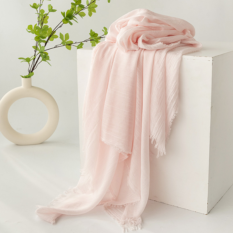 K671 Cross-border cotton and linen scarf high-end spring and summer pure color Japanese and Korean atmosphere gauze scarf sunscreen shawl simple long 