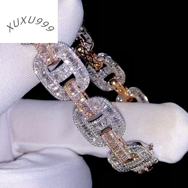 Fine Jewelry Men Moissanite Bracelet Hip Hop 925 Silver VVS Iced Out 2 Tone GRA Moissanite Cuban Link Chain