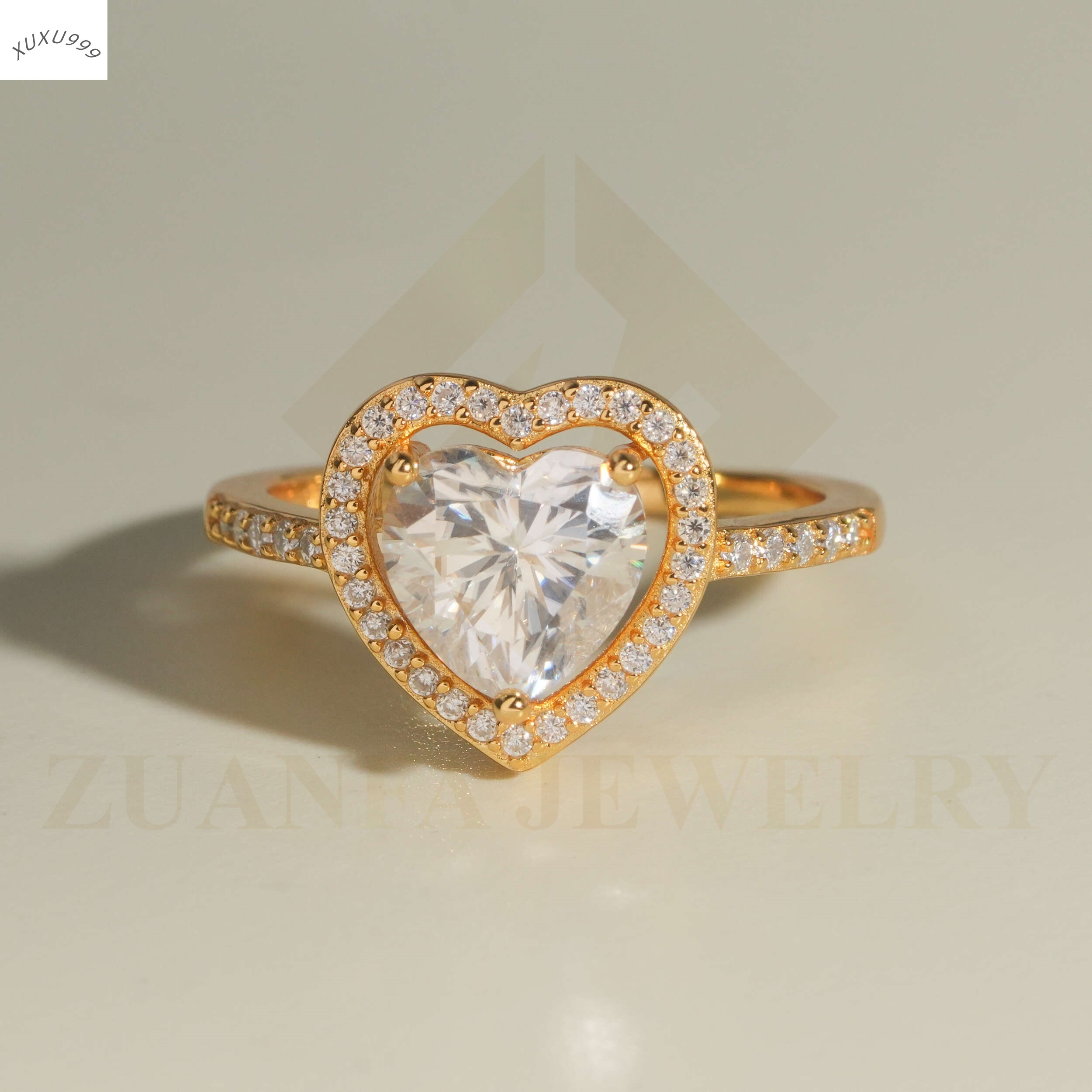 18k Gold Plated Engagement Rings 925 Silver 2carats Moissanite Heart Shape Cluster Wedding Ring Gold Plated Women Jewelry