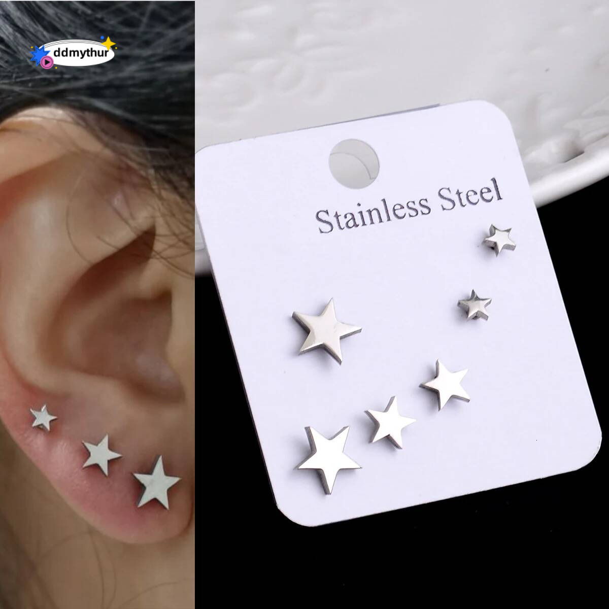 Stainless Steel Small Cute Butterfly Star Moon Heart Stud Earrings Set Punk Piercing Earing Women's Minimalist Jewelry ddmythur