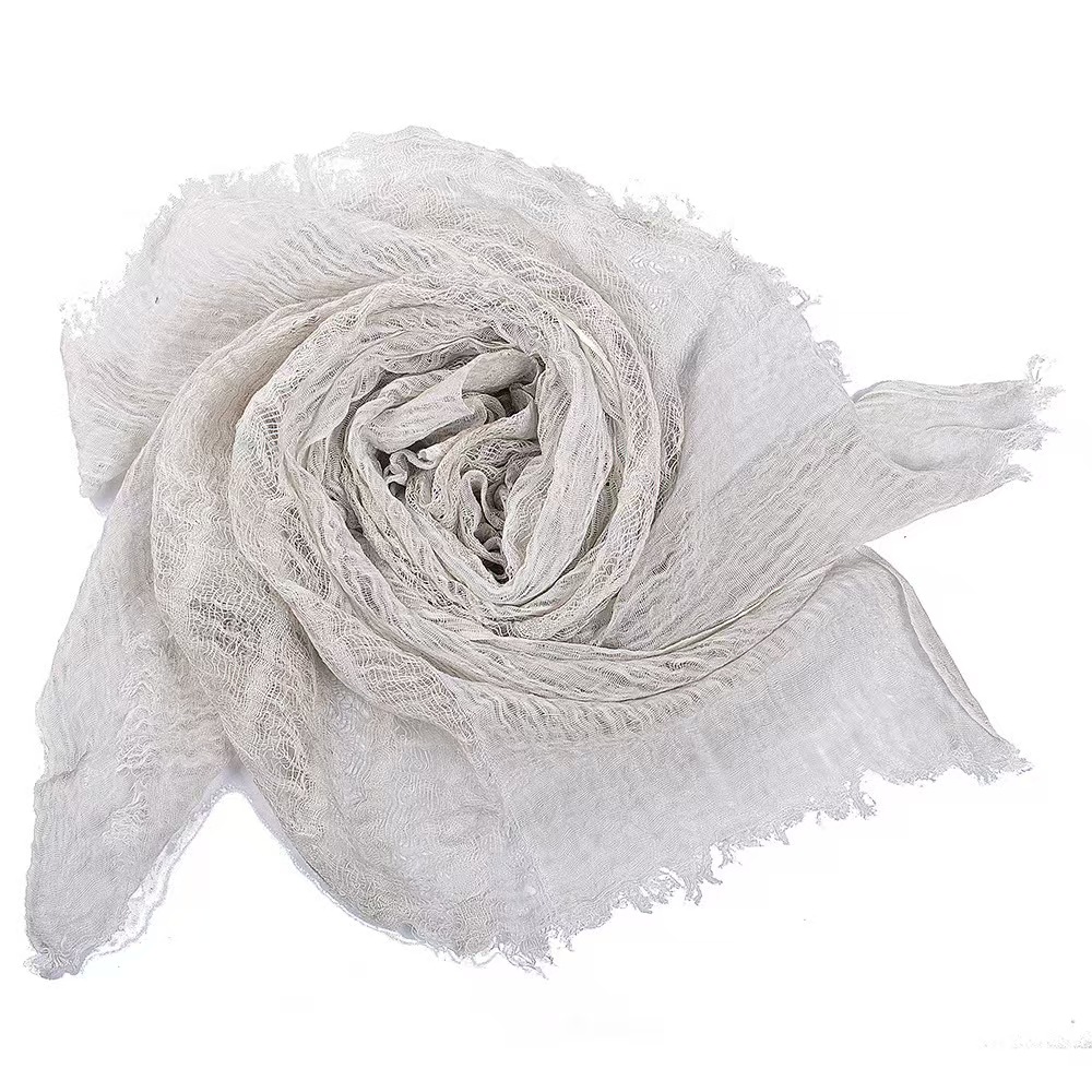 CCCC Spring and Summer Thin Solid Color Linen Scarf Tie-Dye Retro Style Women's Scarf Tassel Decoration Sunscreen Shawl