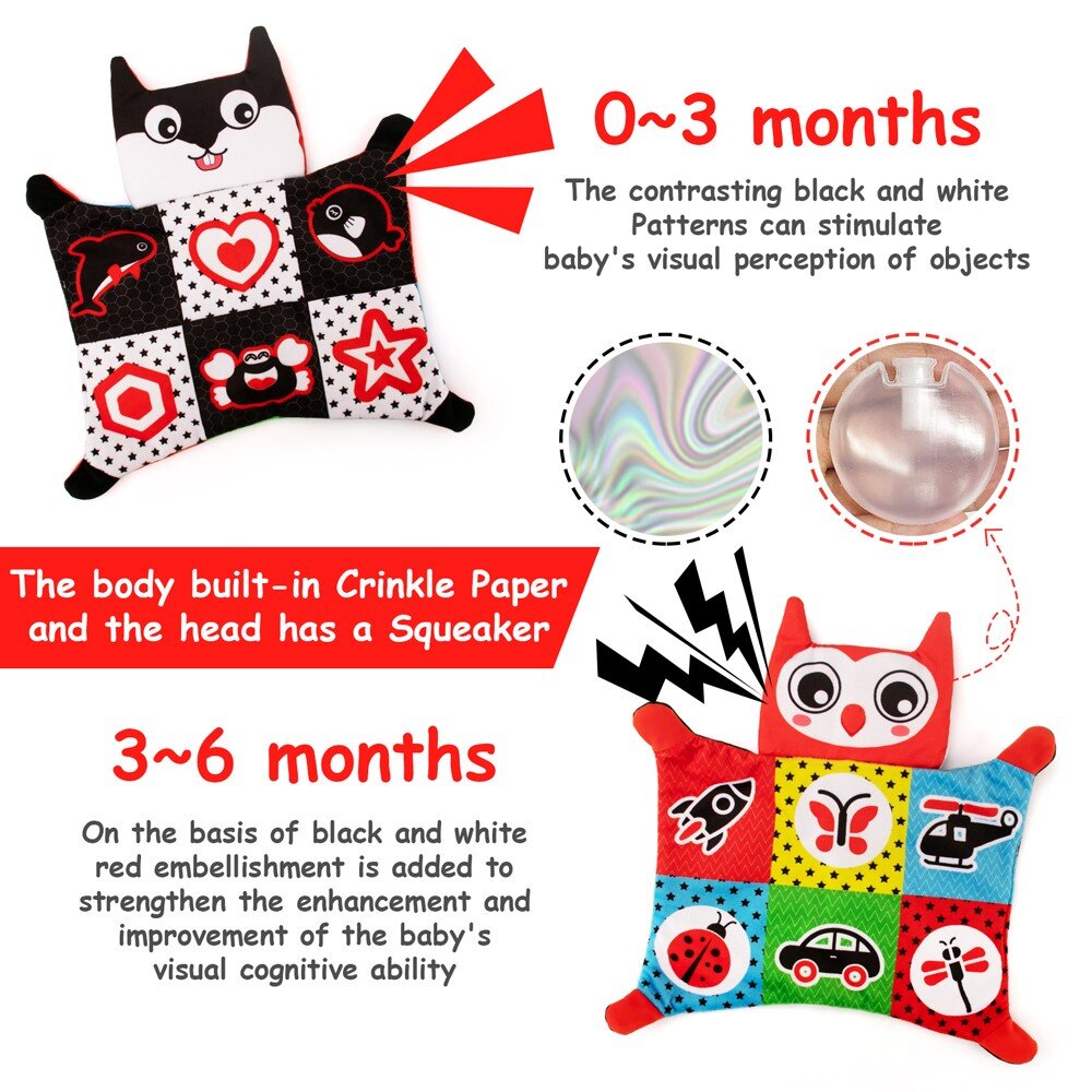 Tummy Time Baby Mirror Toys with Black and White Pattern, High Contrast Activity Play Crinkle Toys Baby Mirror for Newborn 0 3 6 Months