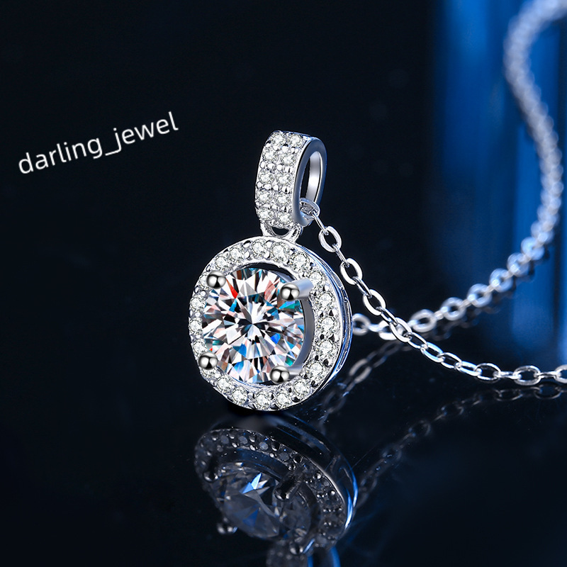 Round Diamond Mossanite Necklace 100% S925 Sterling Silver Heart Clover Choker Jewelry Luxury Iced Out Pendant Necklaces for Women Mom Mother Valentin