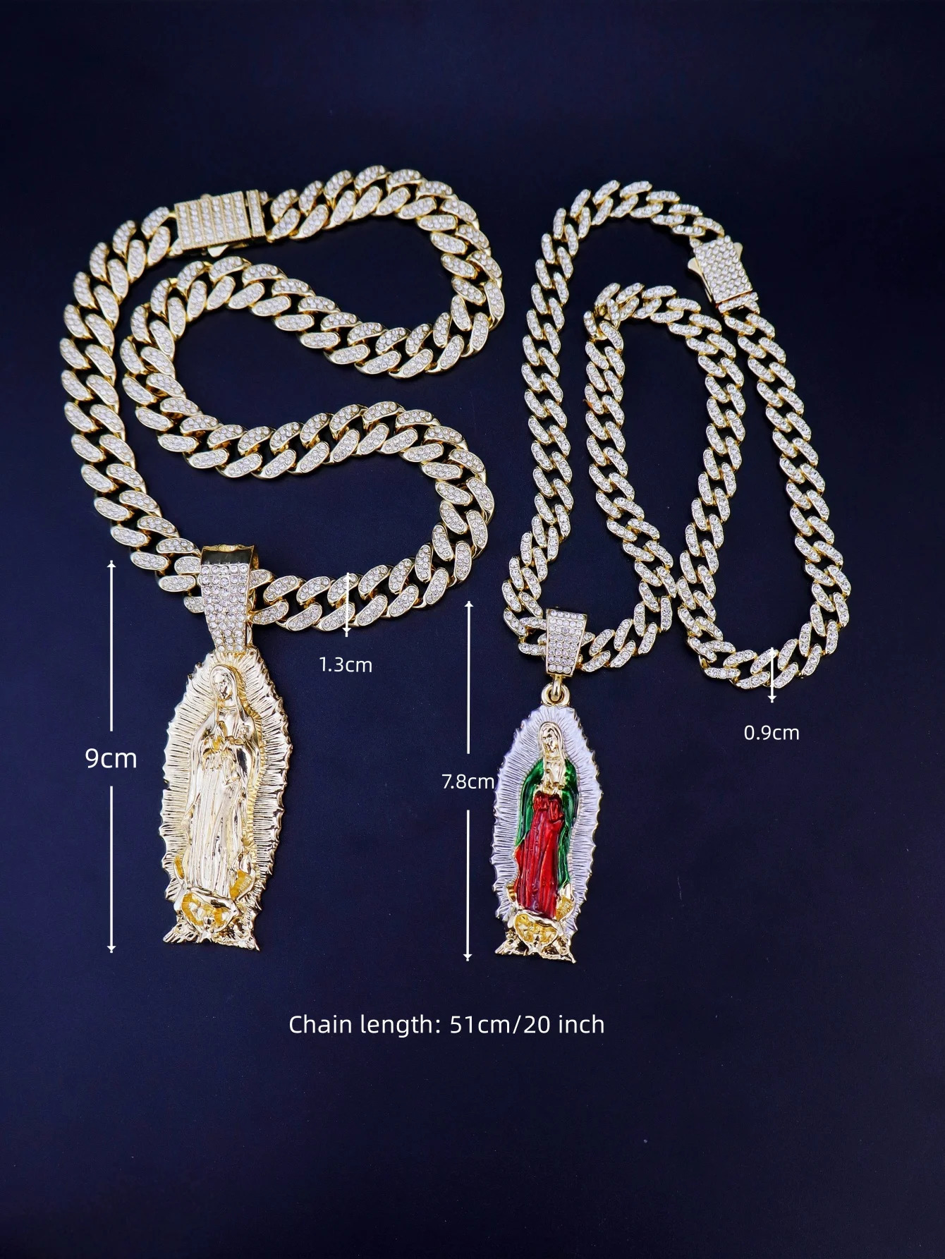 1 Piece Hip Hop Rock Punk Style 14K Gold Plated Virgin Mary Mother Pendant Necklace for Men and Women Cuban Chunky Chain 250509
