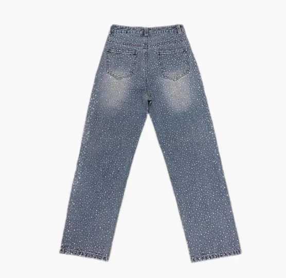Men and Women The Same Hot Diamond Jeans 2024 Autumn New Chic Babysbreath Straight Denim Trousers Trendy Male Blingbling Jeans W250510