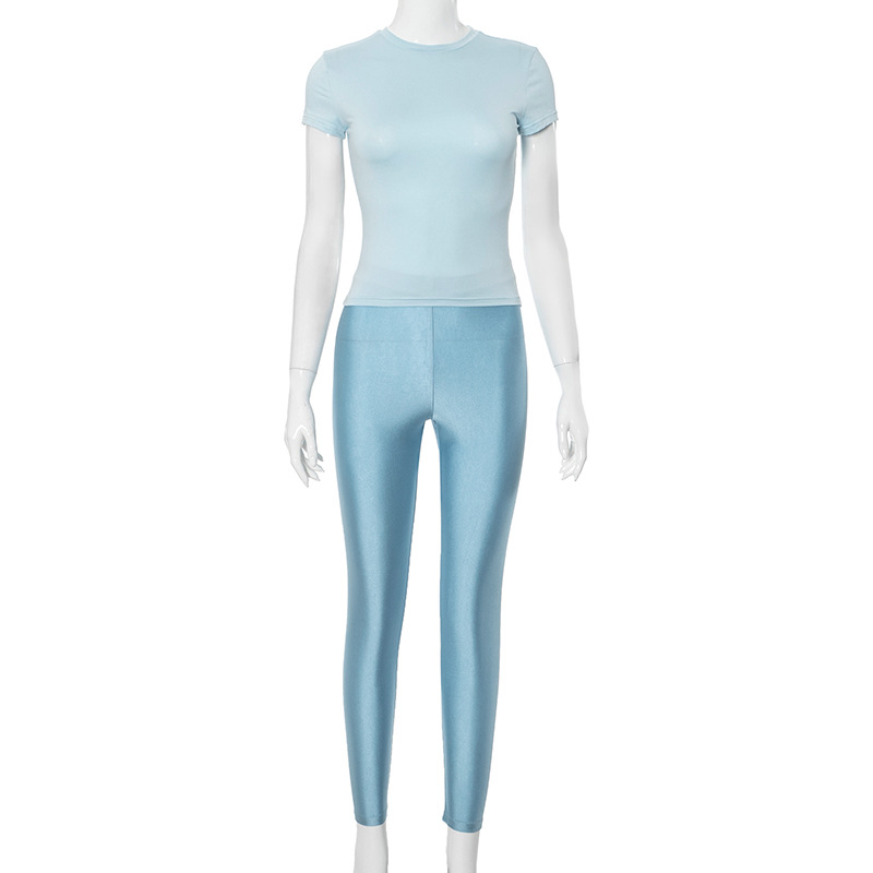 Fitness Women Tracksuit 2Piece Set Simple Basic Crop Tops+Silky Leggings Street Activity Soft Casual Matching Suits
