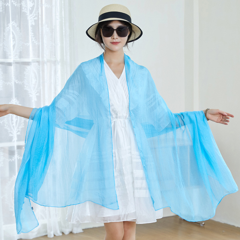 K1039 Chiffon scarf wholesale scarf female evening dance props solid color long sunscreen shawl red gauze thin section