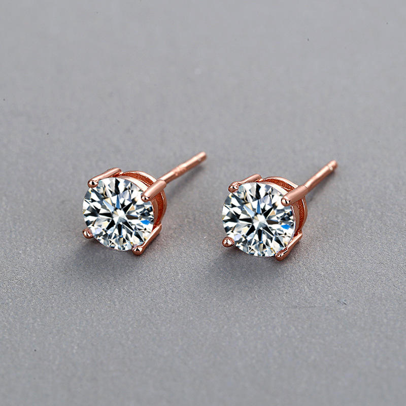 925 Sterling Silver CZ Stud Earrings for Women Classic 4-Prong Round Cut Hypoallergenic Ear Piercing Jewelry Wholesale Gift