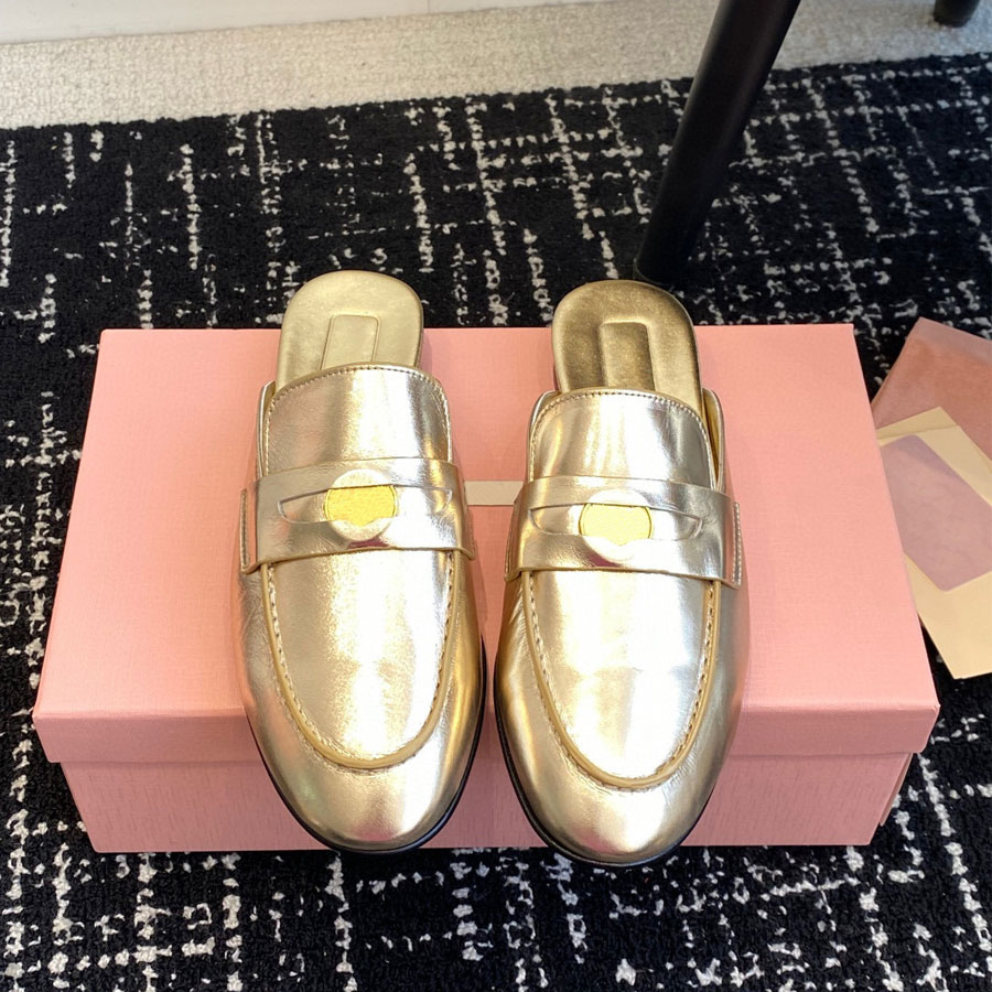 100% leather mule slipper sandal Top Luxury fashion mules slides for woman Designer shoe Classic Beach Flat slide gold silver black brown Large size 35-45