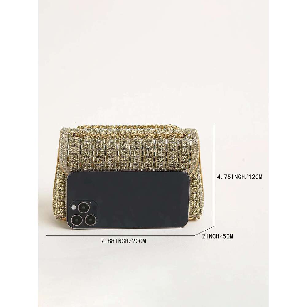 Dinner Bag PC Multi Color Square Bag Glitter Bling Shiny Glamorous Elegant Exquisite Small Rhinestone Chain Decor Shoulder Evening Bag Top KQ